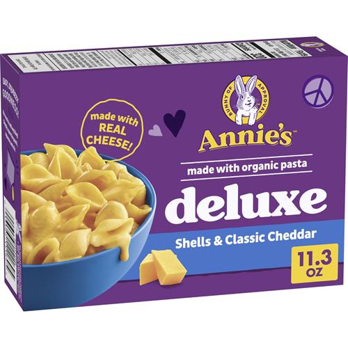 Macaroni au Fromage Deluxe d'Annie's avec Pâtes Biologiques, Vrai Fromage Cheddar Classique et Coquilles, 320g