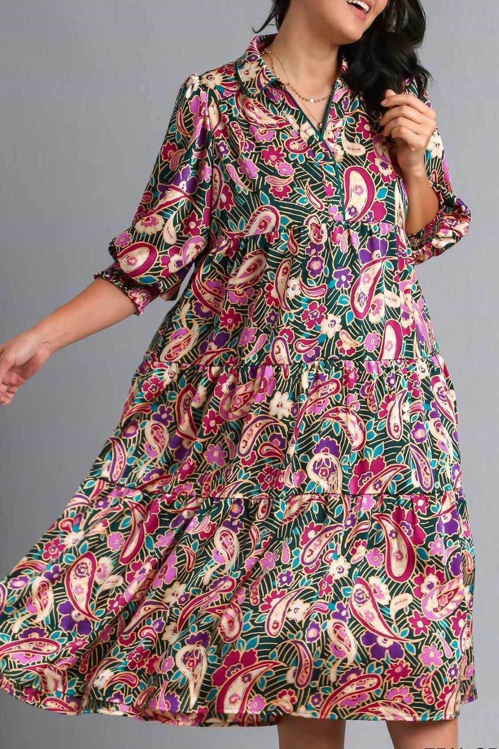 Robe Midi en Satin Imprimé Grande Taille Belle Robe Femme Design Unique