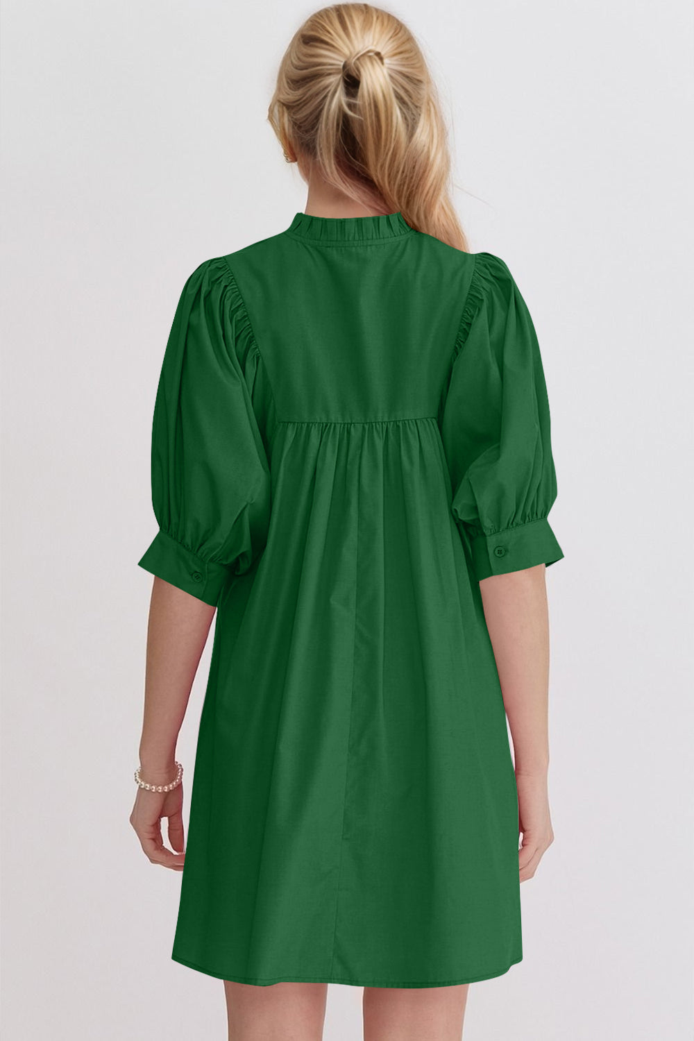 Mini-robe rose à manches bouffantes Robe décontractée et féminine pour femme Robe d'été simple et classique
