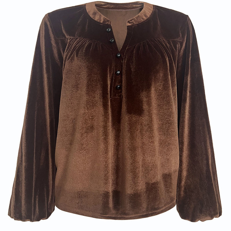 Pull à manches longues, couleur unie, col en V et détails boutonnés pour femme