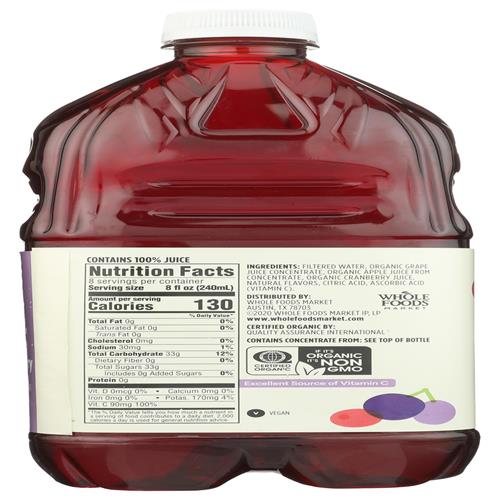 Mélange de jus de raisin et de canneberge biologiques Whole Foods Market, 64 fl oz