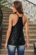 Débardeur d'été chic noir à sequins et dos nageur
