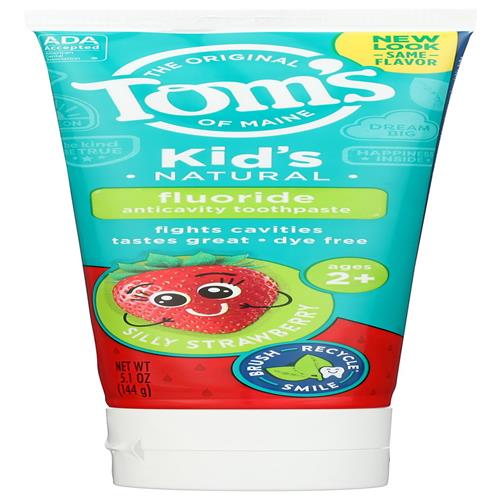 Dentifrice Naturel au Fluorure pour Enfants Toms Of Maine, Fraise Amusante, 5,1 oz. (De retour dans la formule originale)