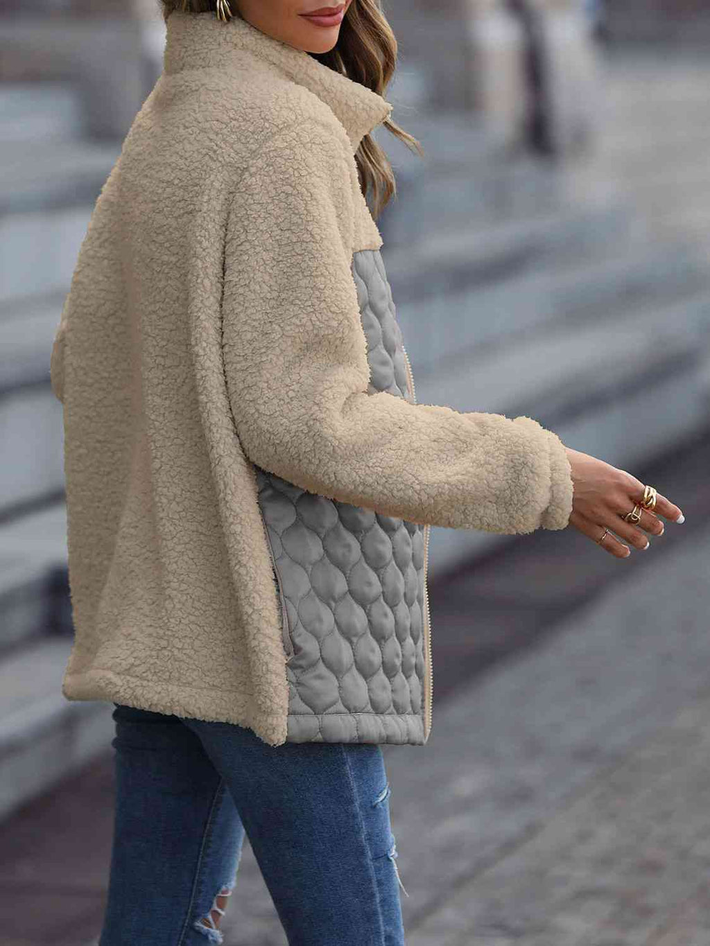 Veste zippée unique à imprimé léopard et blocs de couleur pour l'automne, Veste légère tendance avec poches, Charmante veste d'hiver