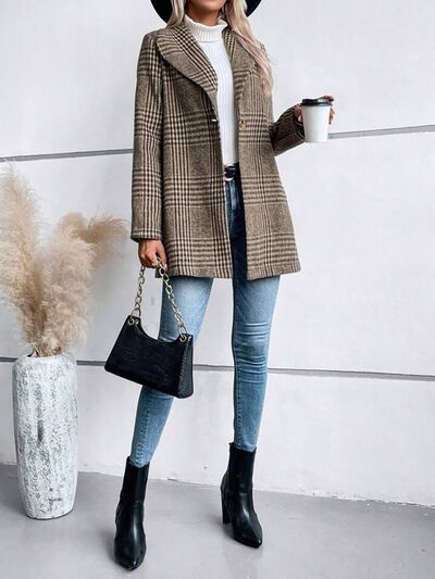 Veste boutonnée à col écossais et manches longues pour femme – Un vêtement d'extérieur classique et léger pour tous les jours
