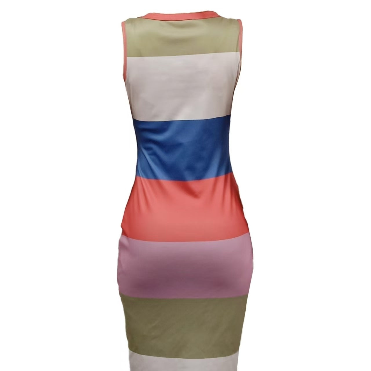 Robe moulante sans manches à rayures et blocs de couleur pour femme