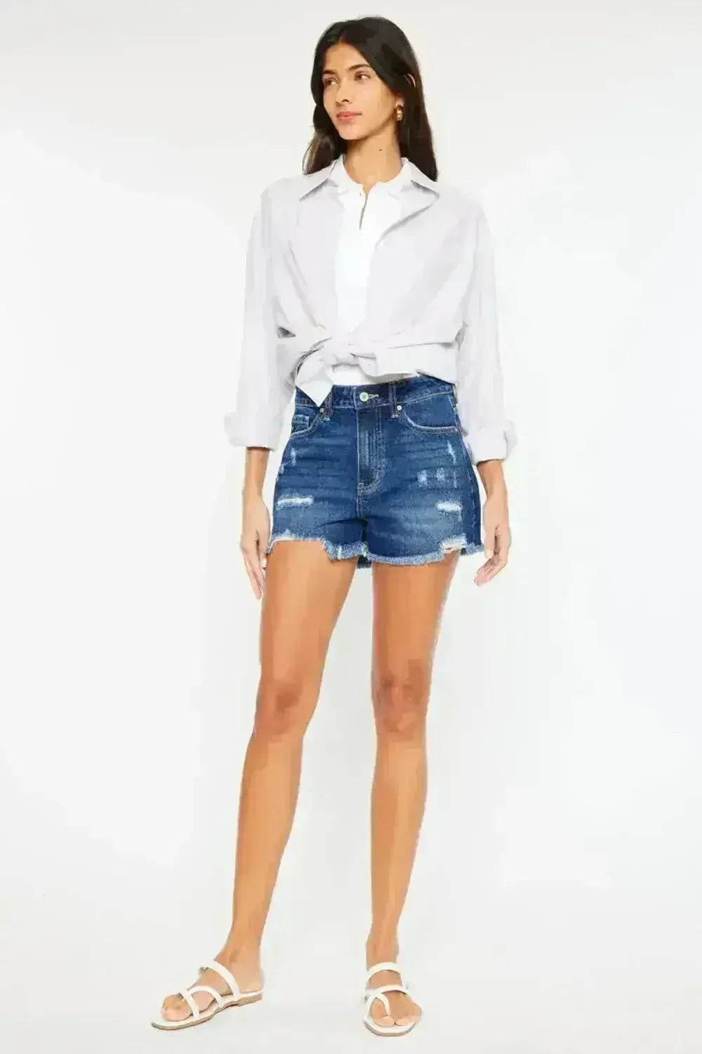 Short en jean taille haute à ourlet effiloché Kancan