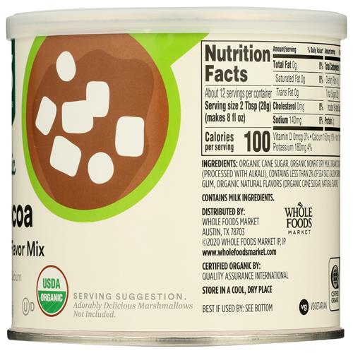 Whole Foods Market, Cacao chaud biologique, Mélange saveur chocolat riche, 340 g