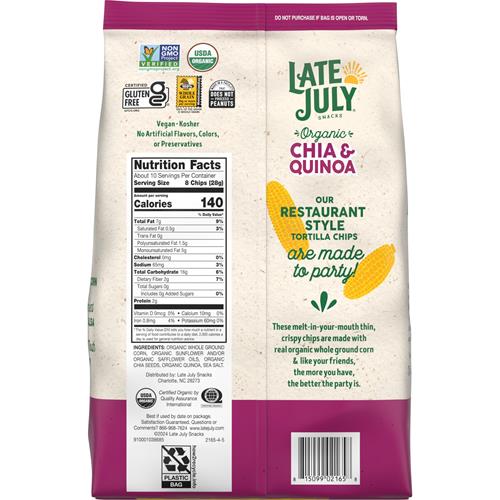 Late July Snacks Chips de tortilla biologiques minces et croustillants avec chia et quinoa, sac de 286 g