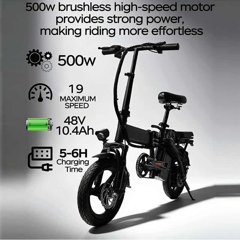 Vélo électrique pliant 14" 48V Léger E-Bike Charge 150 kg 30 km/h Autonomie 45 km