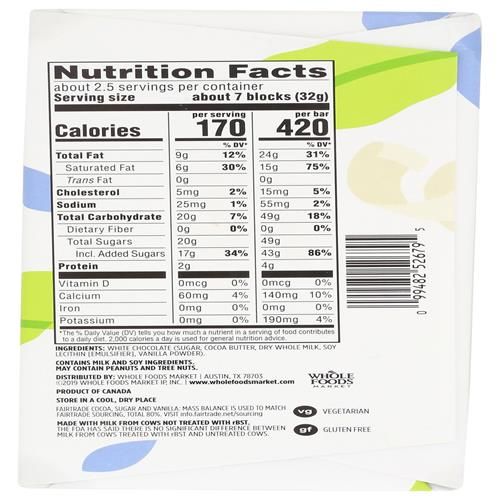 Tablette de chocolat blanc Whole Foods Market, 80 g