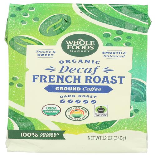 Whole Foods Market, Café moulu décaféiné biologique, torréfaction foncée française, 340 g