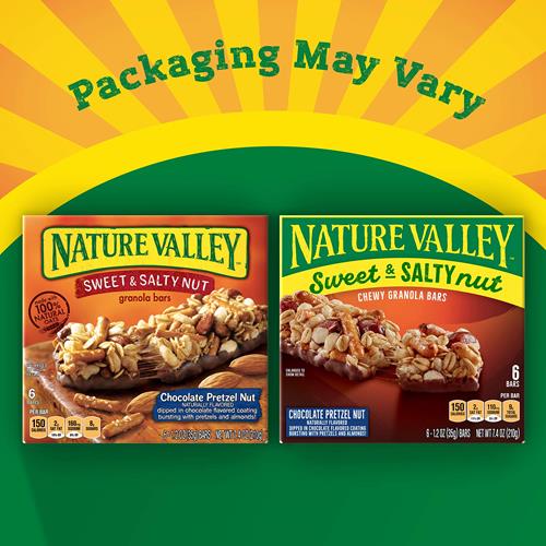 Barres granola Nature Valley, noix sucrées et salées, noix chocolat et bretzel, 6 barres, 210 g