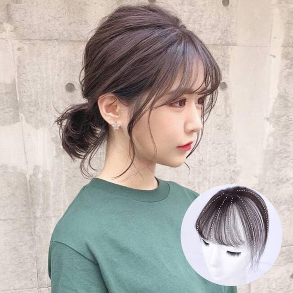 Frange 3D, frange de cheveux résistante à la chaleur, postiches, cheveux, femmes, courte, fausse frange, pinces à cheveux, fine, naturelle, plate, soignée, frange aérienne avec tempes pour femmes, postiche d'une seule pièce