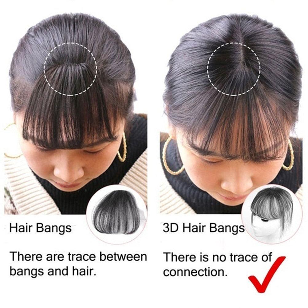 Frange 3D, frange de cheveux résistante à la chaleur, postiches, cheveux, femmes, courte, fausse frange, pinces à cheveux, fine, naturelle, plate, soignée, frange aérienne avec tempes pour femmes, postiche d'une seule pièce