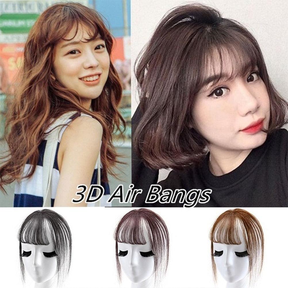 Frange 3D, frange de cheveux résistante à la chaleur, postiches, cheveux, femmes, courte, fausse frange, pinces à cheveux, fine, naturelle, plate, soignée, frange aérienne avec tempes pour femmes, postiche d'une seule pièce