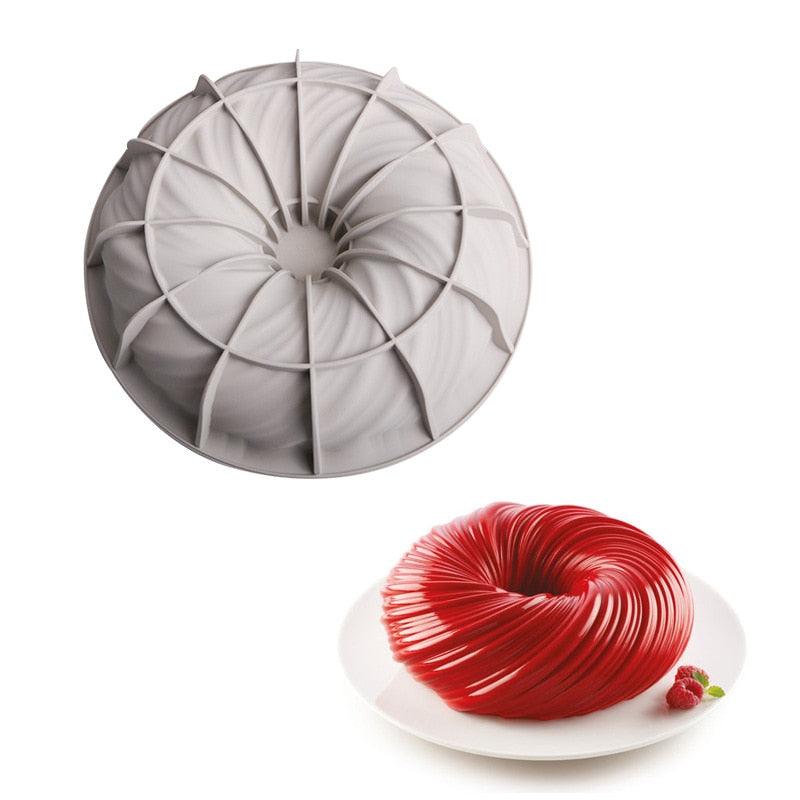 Moule à gâteau en silicone 3D en forme de gros tourbillon, outils de cuisson pour cuisine, plat de cuisson, moule de cuisson, moule à gâteau rond en spirale pour desserts incroyables, moule 3D en silicone