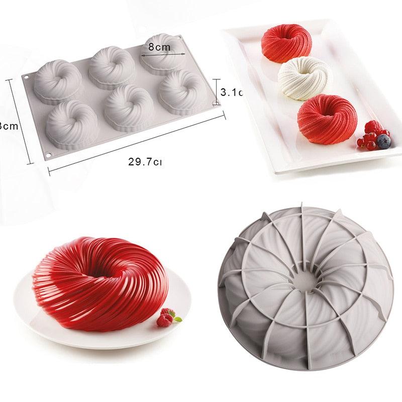 Moule à gâteau en silicone 3D en forme de gros tourbillon, outils de cuisson pour cuisine, plat de cuisson, moule de cuisson, moule à gâteau rond en spirale pour desserts incroyables, moule 3D en silicone