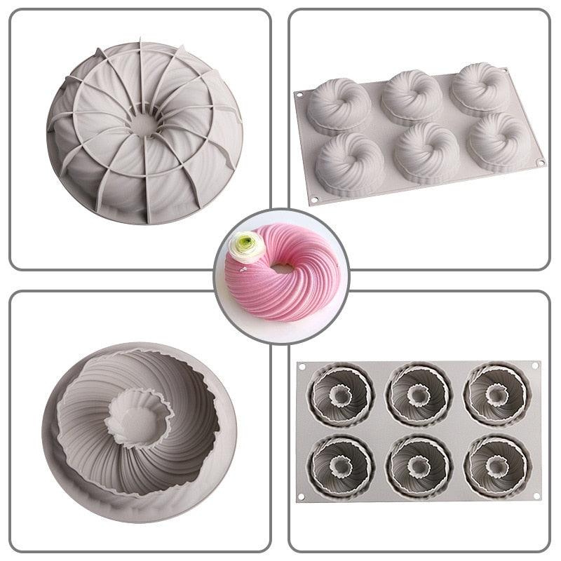 Moule à gâteau en silicone 3D en forme de gros tourbillon, outils de cuisson pour cuisine, plat de cuisson, moule de cuisson, moule à gâteau rond en spirale pour desserts incroyables, moule 3D en silicone