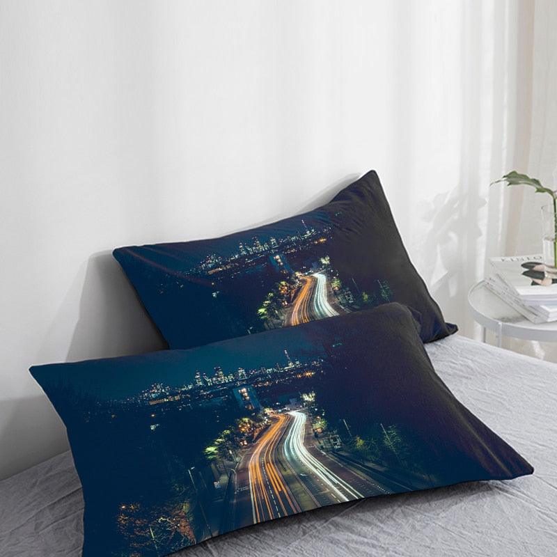 Housses de coussin 3D HD, motif paysage urbain, pour bâtiment élevé, décoration d'intérieur, en coton et lin, carrées, pour canapé