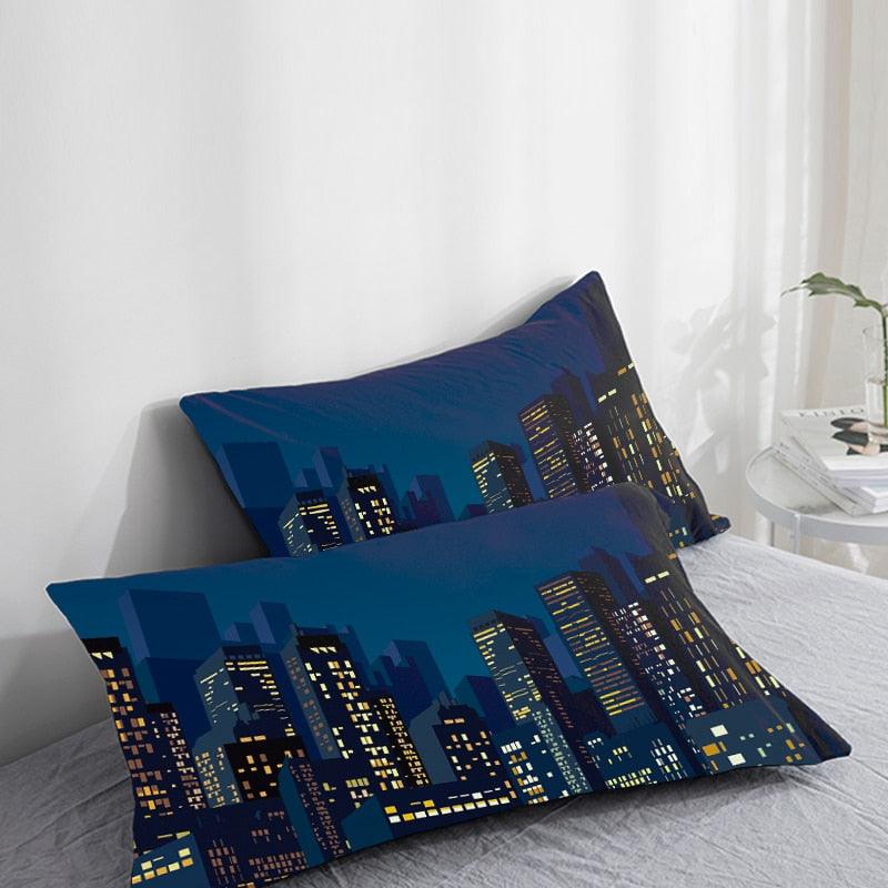 Housses de coussin 3D HD, motif paysage urbain, pour bâtiment élevé, décoration d'intérieur, en coton et lin, carrées, pour canapé