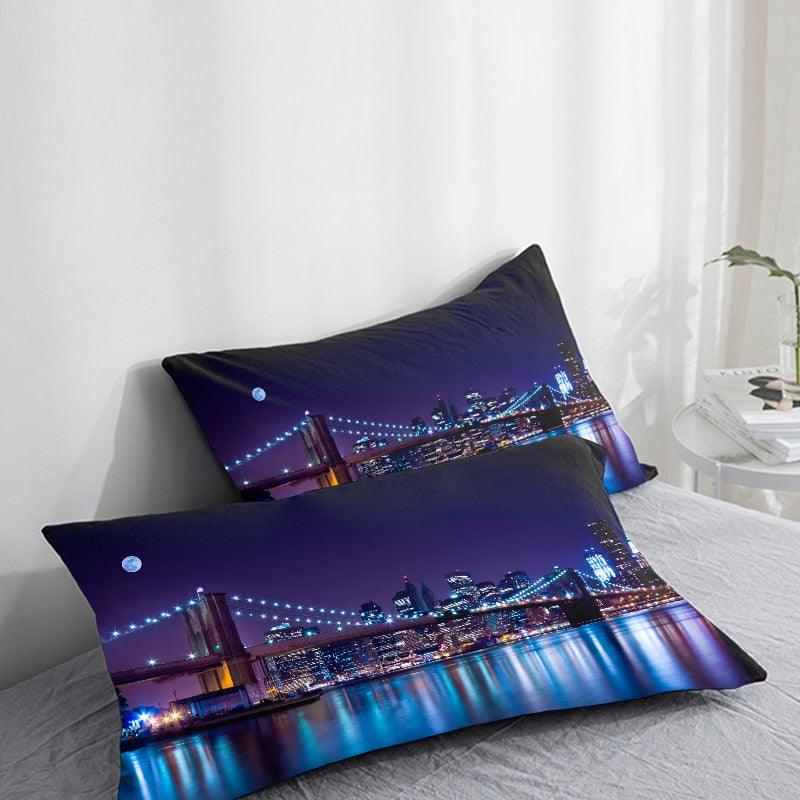 Housses de coussin 3D HD, motif paysage urbain, pour bâtiment élevé, décoration d'intérieur, en coton et lin, carrées, pour canapé
