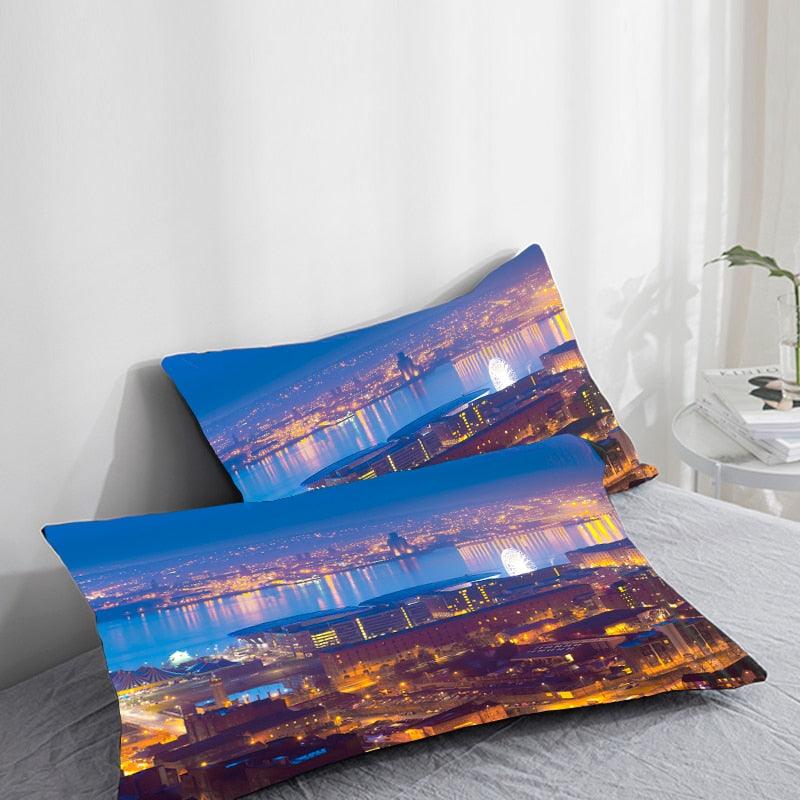 Housses de coussin 3D HD, motif paysage urbain, pour bâtiment élevé, décoration d'intérieur, en coton et lin, carrées, pour canapé