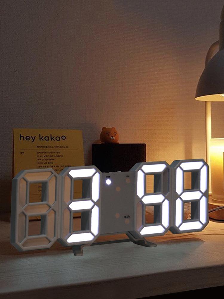 Grande Horloge Murale Numérique 3D LED, Horloge Murale LED 3D avec Télécommande, Affichage Heure/Date 12/24H, Veilleuse, Réveil, Luminosité Réglable, Affichage Température Date Heure Celsius, Veilleuse, Horloges de Table/Bureau, Réveil pour Salon