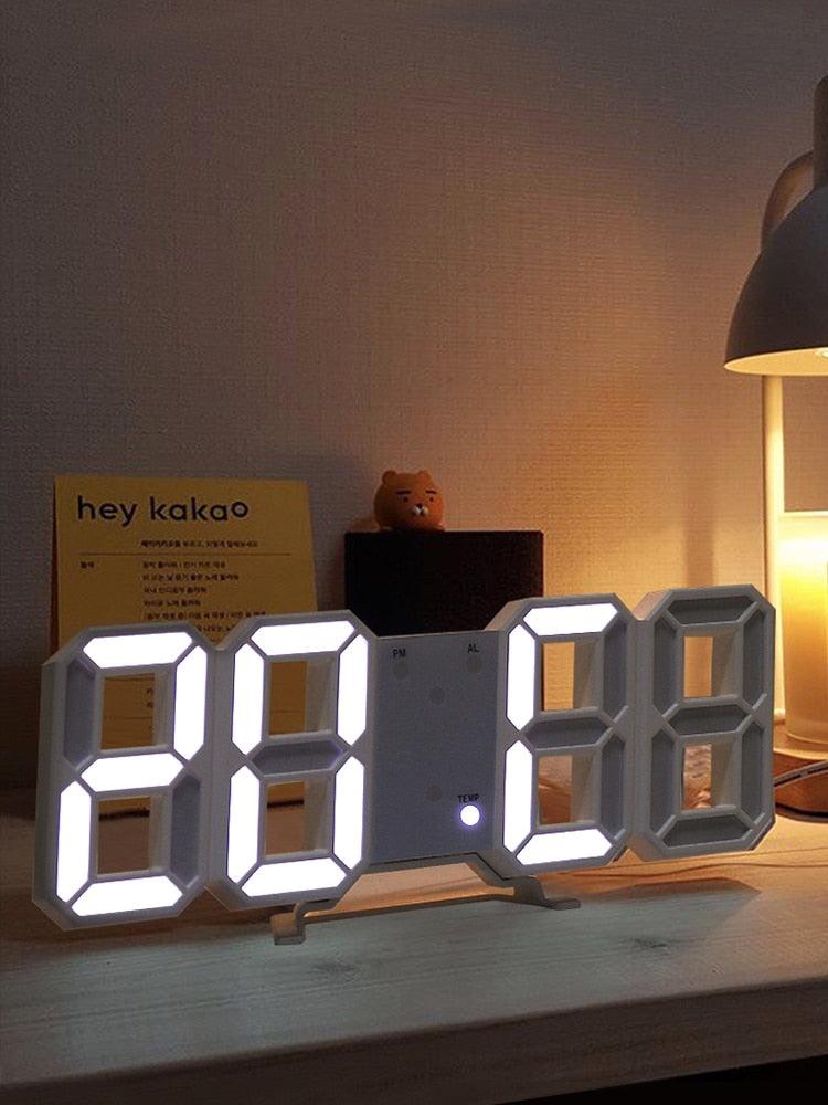 Grande Horloge Murale Numérique 3D LED, Horloge Murale LED 3D avec Télécommande, Affichage Heure/Date 12/24H, Veilleuse, Réveil, Luminosité Réglable, Affichage Température Date Heure Celsius, Veilleuse, Horloges de Table/Bureau, Réveil pour Salon