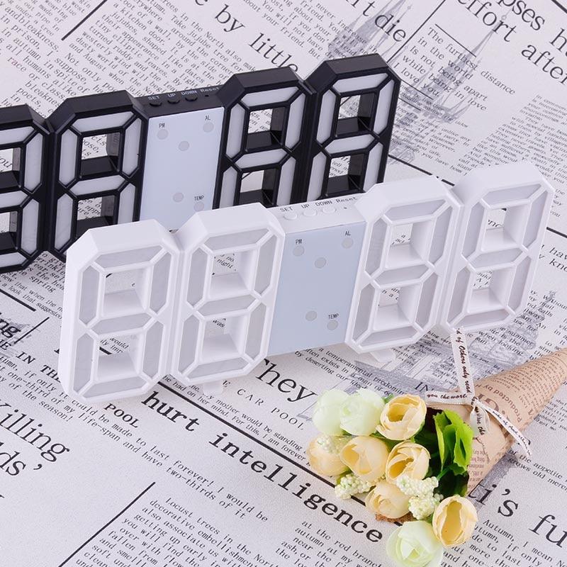 Grande Horloge Murale Numérique 3D LED, Horloge Murale LED 3D avec Télécommande, Affichage Heure/Date 12/24H, Veilleuse, Réveil, Luminosité Réglable, Affichage Température Date Heure Celsius, Veilleuse, Horloges de Table/Bureau, Réveil pour Salon