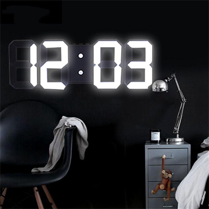 Grande Horloge Murale Numérique 3D LED, Horloge Murale LED 3D avec Télécommande, Affichage Heure/Date 12/24H, Veilleuse, Réveil, Luminosité Réglable, Affichage Température Date Heure Celsius, Veilleuse, Horloges de Table/Bureau, Réveil pour Salon