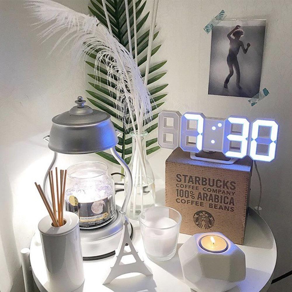 Grande Horloge Murale Numérique 3D LED, Horloge Murale LED 3D avec Télécommande, Affichage Heure/Date 12/24H, Veilleuse, Réveil, Luminosité Réglable, Affichage Température Date Heure Celsius, Veilleuse, Horloges de Table/Bureau, Réveil pour Salon