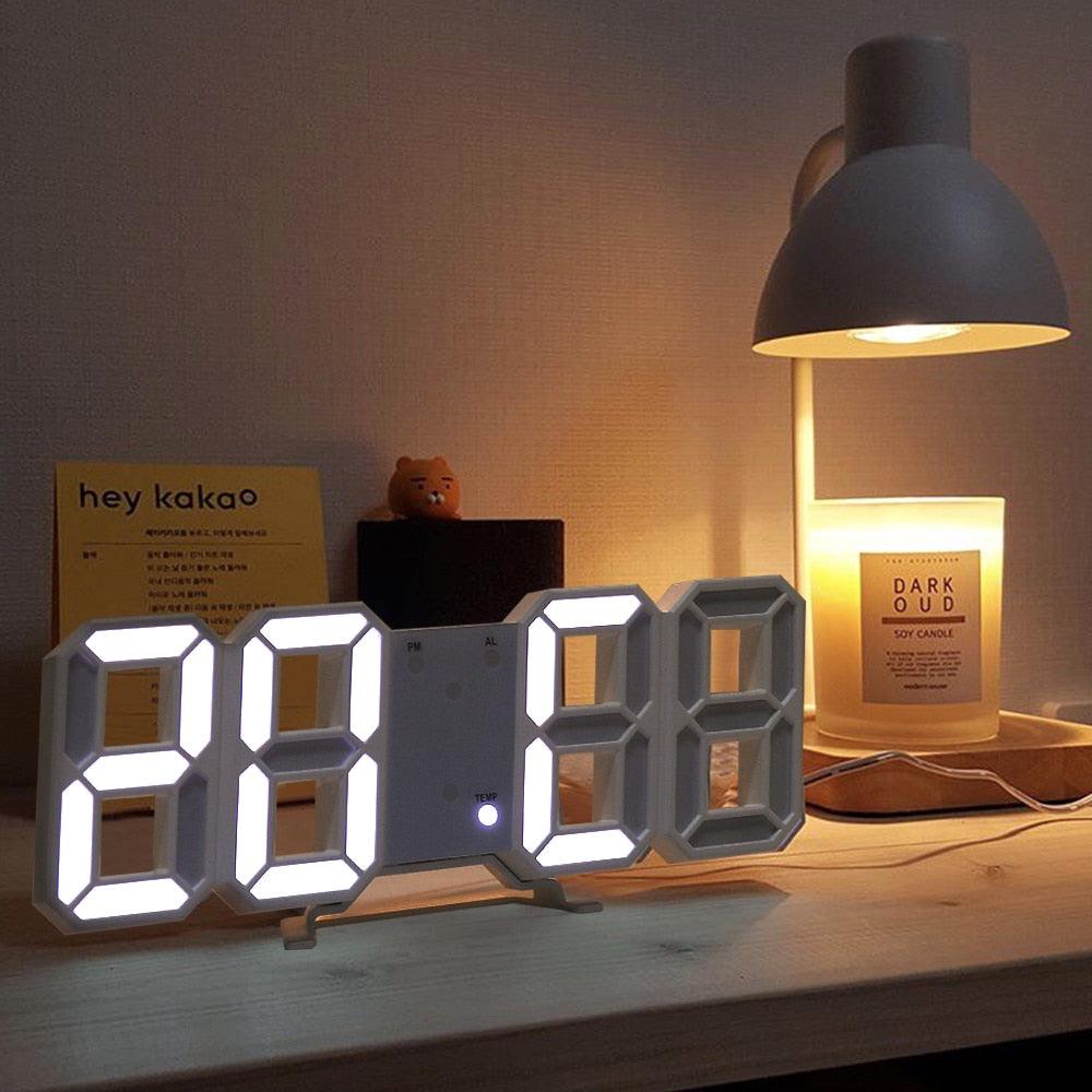 Grande Horloge Murale Numérique 3D LED, Horloge Murale LED 3D avec Télécommande, Affichage Heure/Date 12/24H, Veilleuse, Réveil, Luminosité Réglable, Affichage Température Date Heure Celsius, Veilleuse, Horloges de Table/Bureau, Réveil pour Salon