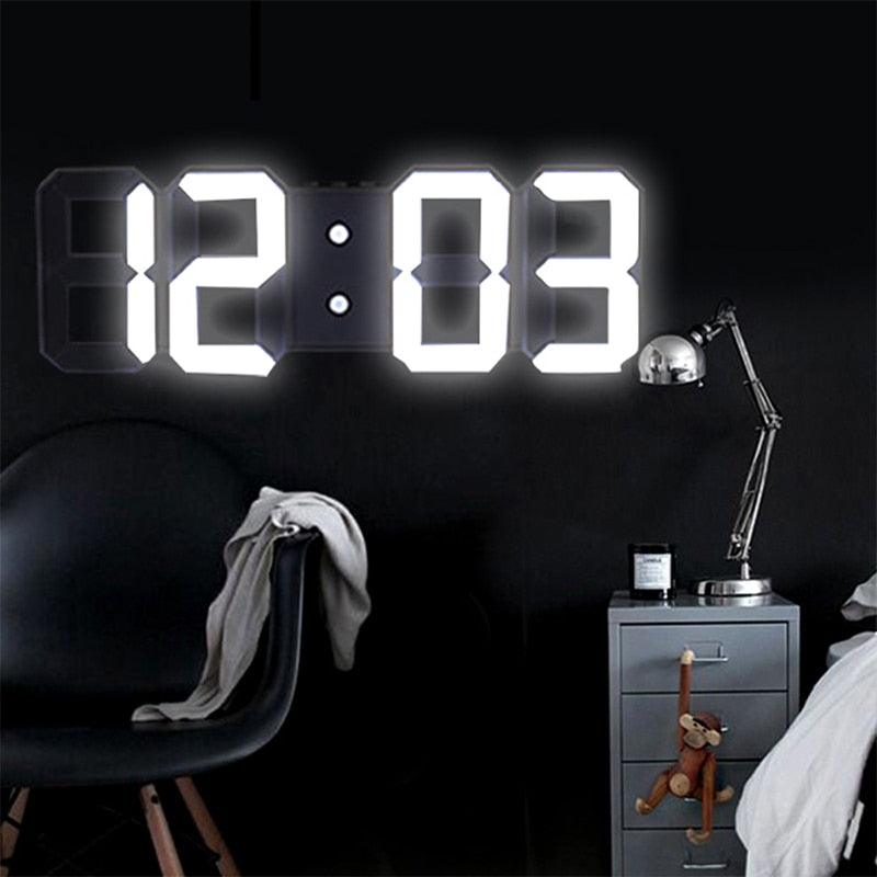 Grande Horloge Murale Numérique 3D LED, Horloge Murale LED 3D avec Télécommande, Affichage Heure/Date 12/24H, Veilleuse, Réveil, Luminosité Réglable, Affichage Température Date Heure Celsius, Veilleuse, Horloges de Table/Bureau, Réveil pour Salon