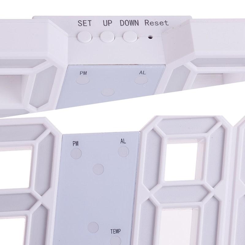 Grande Horloge Murale Numérique 3D LED, Horloge Murale LED 3D avec Télécommande, Affichage Heure/Date 12/24H, Veilleuse, Réveil, Luminosité Réglable, Affichage Température Date Heure Celsius, Veilleuse, Horloges de Table/Bureau, Réveil pour Salon