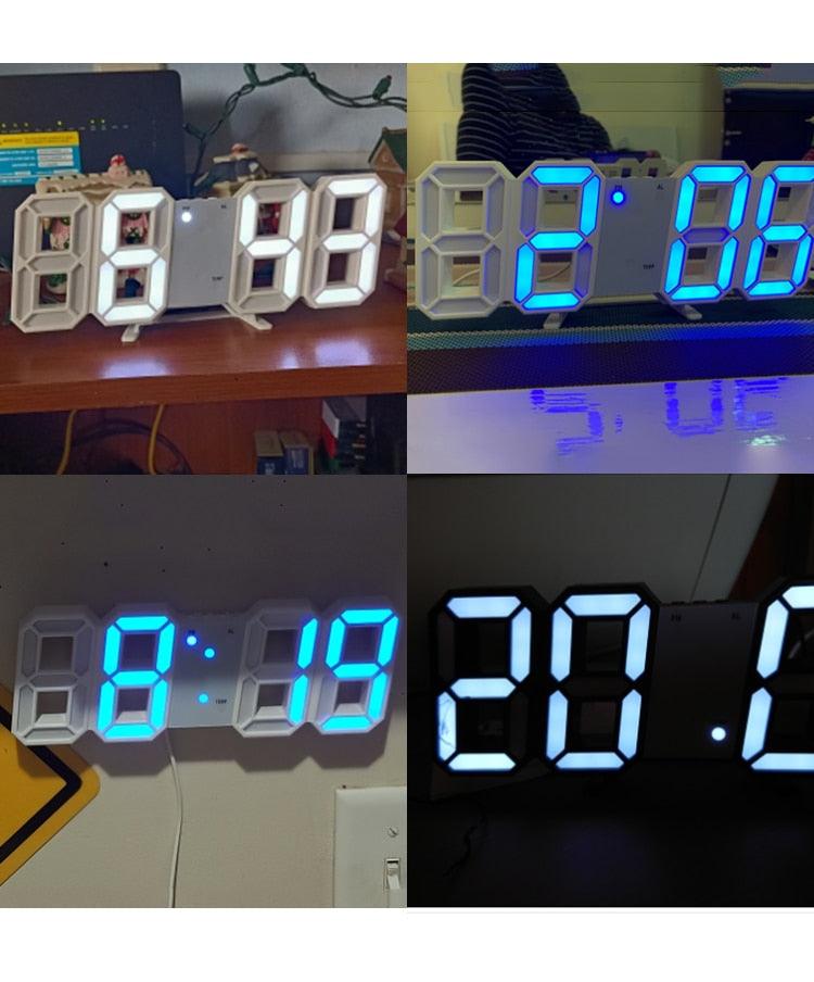 Grande Horloge Murale Numérique 3D LED, Horloge Murale LED 3D avec Télécommande, Affichage Heure/Date 12/24H, Veilleuse, Réveil, Luminosité Réglable, Affichage Température Date Heure Celsius, Veilleuse, Horloges de Table/Bureau, Réveil pour Salon