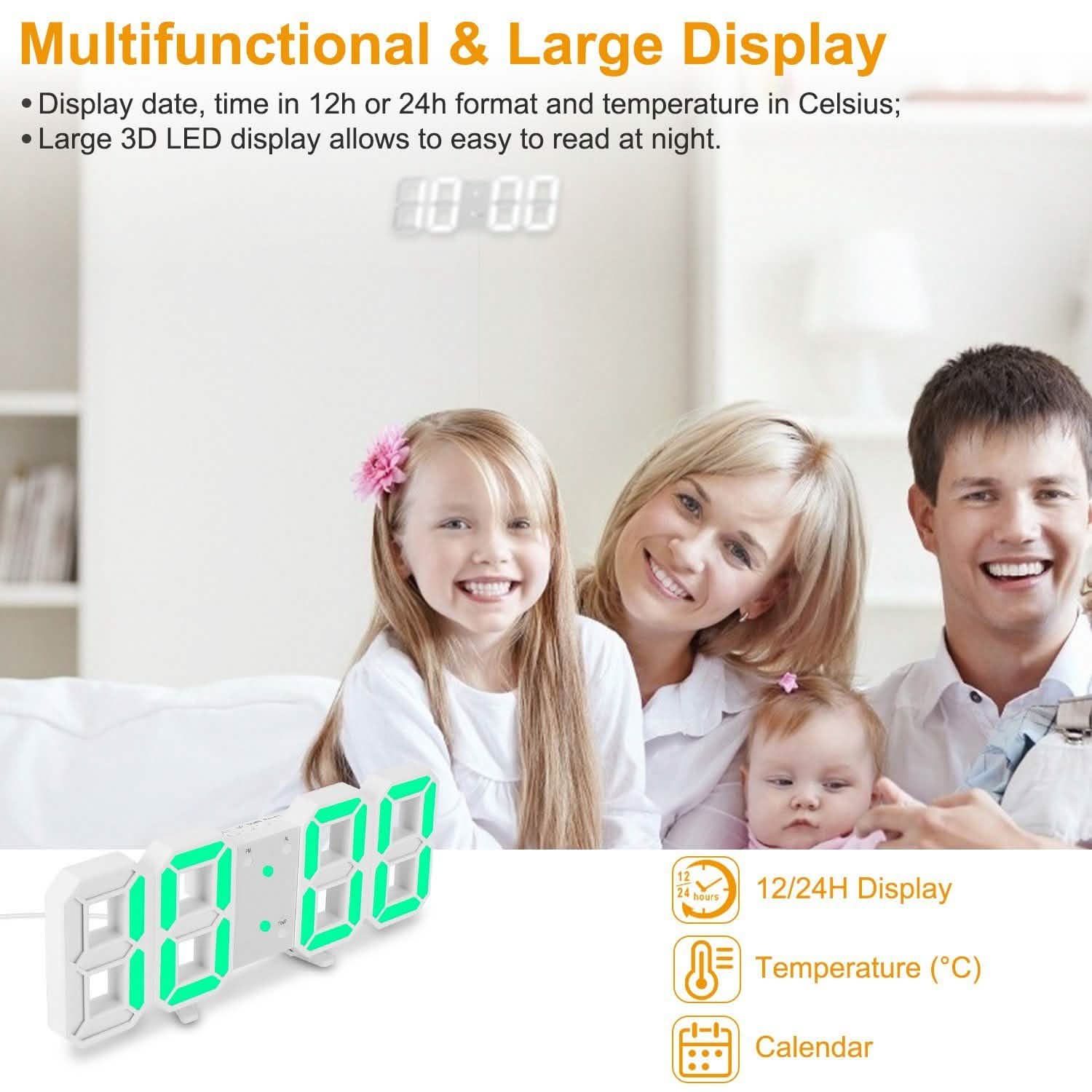 Horloge Murale Numérique LED 3D