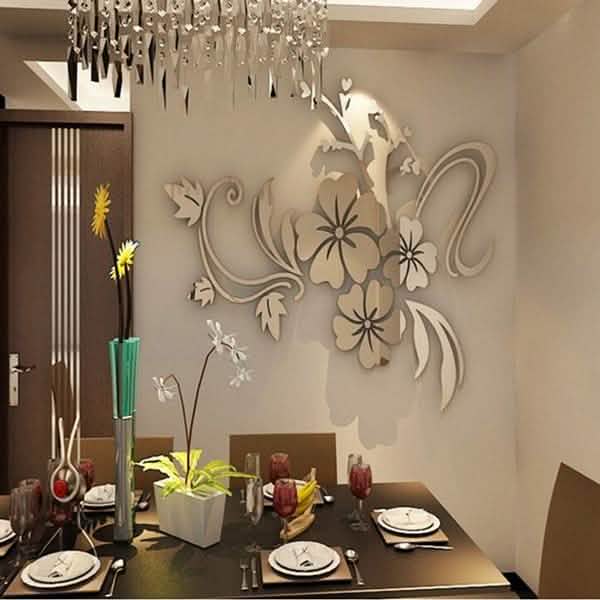 Autocollant Mural Amovible Fleur Miroir 3D