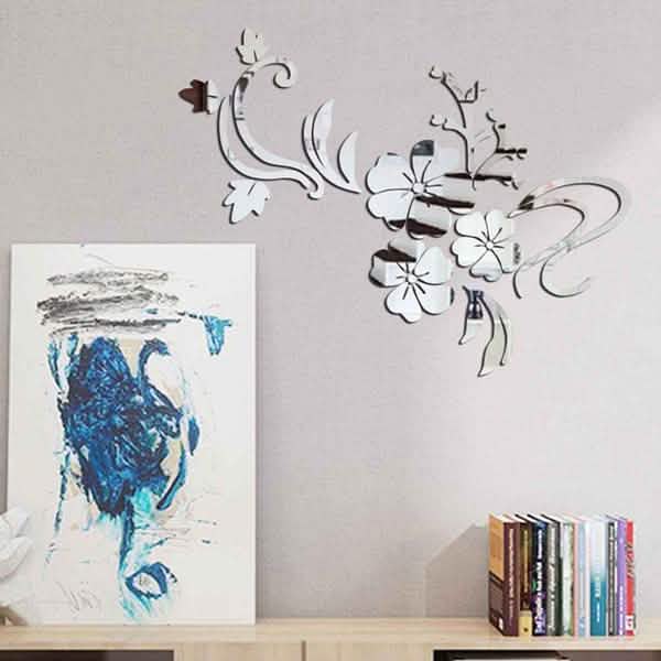 Autocollant Mural Amovible Fleur Miroir 3D