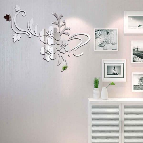 Autocollant Mural Amovible Fleur Miroir 3D