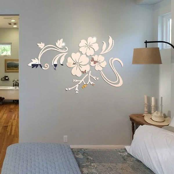 Autocollant Mural Amovible Fleur Miroir 3D