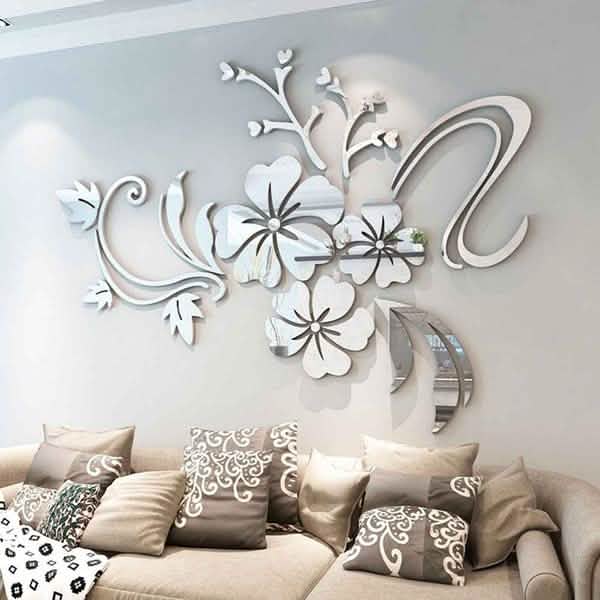 Autocollant Mural Amovible Fleur Miroir 3D