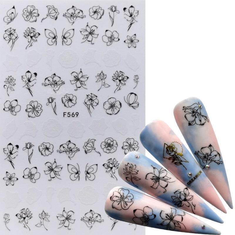 Décorations d'ongles 3D autocollantes avec motif flamant rose, lettre russe noire, décalcomanies, accessoires de manucure, décalcomanies holographiques, autocollants adhésifs pour ongles, fournitures d'ongles 3D, transfert, autocollants pour manucure