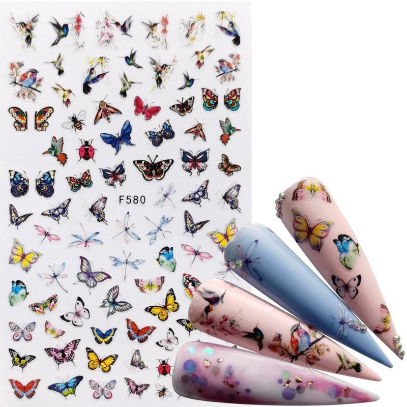 Décorations d'ongles 3D autocollantes avec motif flamant rose, lettre russe noire, décalcomanies, accessoires de manucure, décalcomanies holographiques, autocollants adhésifs pour ongles, fournitures d'ongles 3D, transfert, autocollants pour manucure