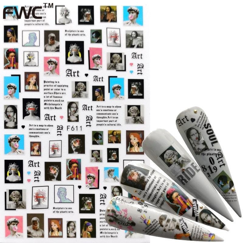Décorations d'ongles 3D autocollantes avec motif flamant rose, lettre russe noire, décalcomanies, accessoires de manucure, décalcomanies holographiques, autocollants adhésifs pour ongles, fournitures d'ongles 3D, transfert, autocollants pour manucure
