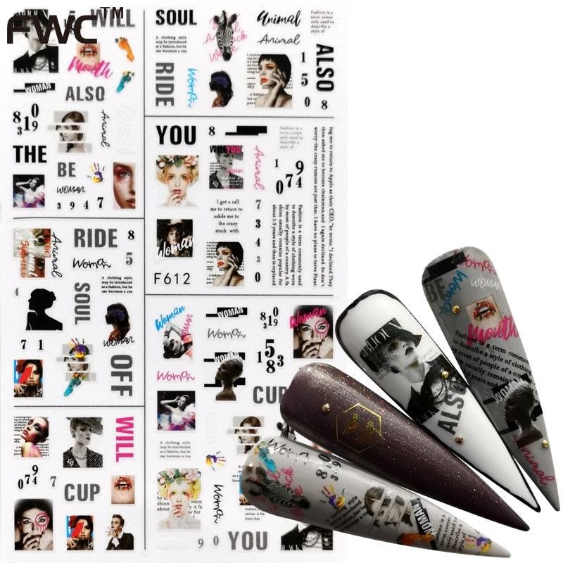 Décorations d'ongles 3D autocollantes avec motif flamant rose, lettre russe noire, décalcomanies, accessoires de manucure, décalcomanies holographiques, autocollants adhésifs pour ongles, fournitures d'ongles 3D, transfert, autocollants pour manucure