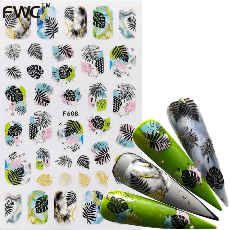 Décorations d'ongles 3D autocollantes avec motif flamant rose, lettre russe noire, décalcomanies, accessoires de manucure, décalcomanies holographiques, autocollants adhésifs pour ongles, fournitures d'ongles 3D, transfert, autocollants pour manucure