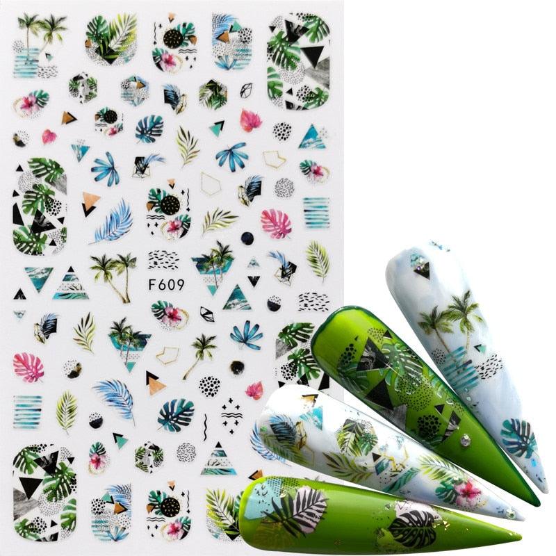 Décorations d'ongles 3D autocollantes avec motif flamant rose, lettre russe noire, décalcomanies, accessoires de manucure, décalcomanies holographiques, autocollants adhésifs pour ongles, fournitures d'ongles 3D, transfert, autocollants pour manucure