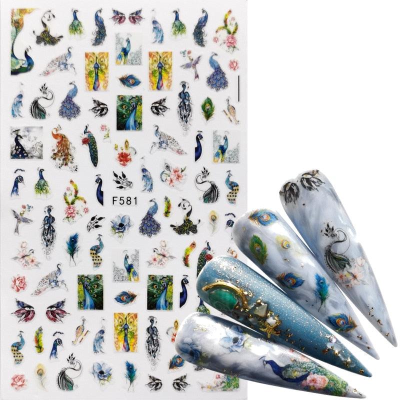 Décorations d'ongles 3D autocollantes avec motif flamant rose, lettre russe noire, décalcomanies, accessoires de manucure, décalcomanies holographiques, autocollants adhésifs pour ongles, fournitures d'ongles 3D, transfert, autocollants pour manucure