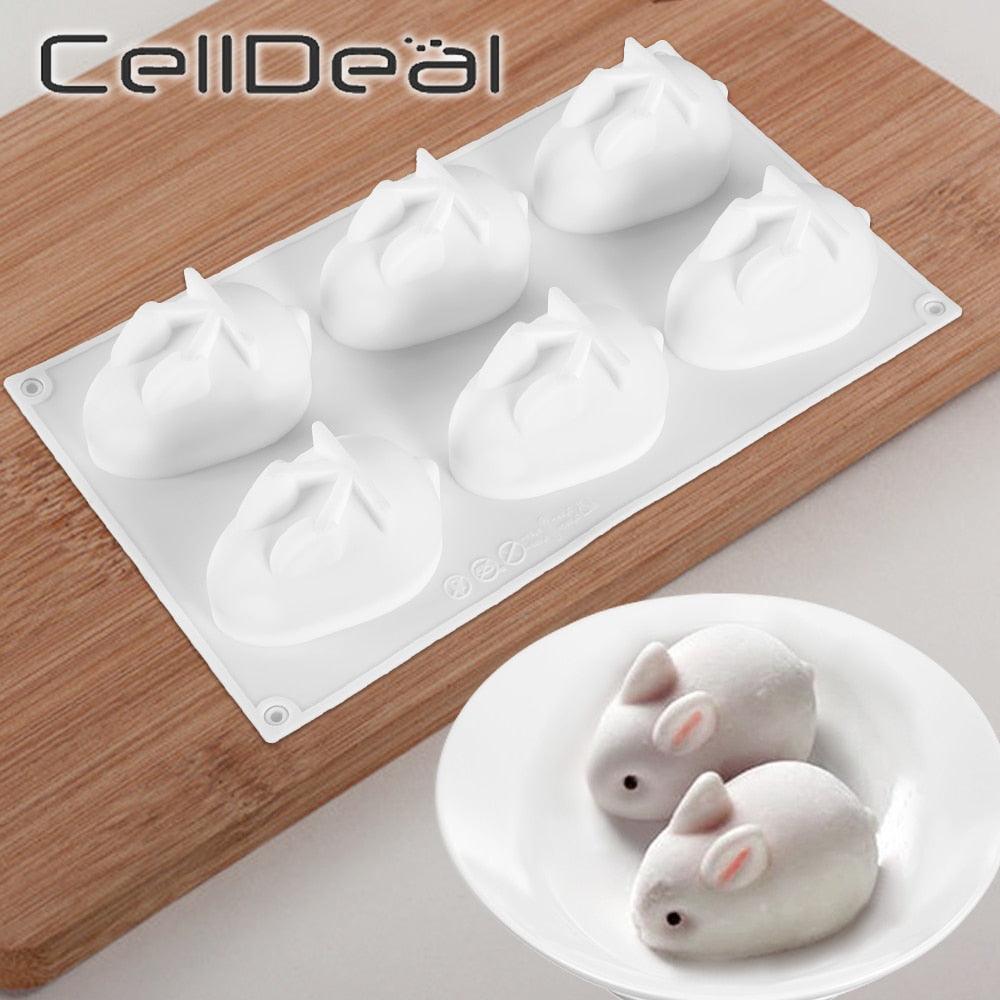 Moule à gâteau en silicone en forme de lapin 3D, 6 cavités, pour mousse, dessert, cuisson, lapin, chocolat, ustensiles de pâtisserie, décoration de Pâques, moule en silicone pour chocolat, lapin, pour la pâtisserie, en forme de lapin